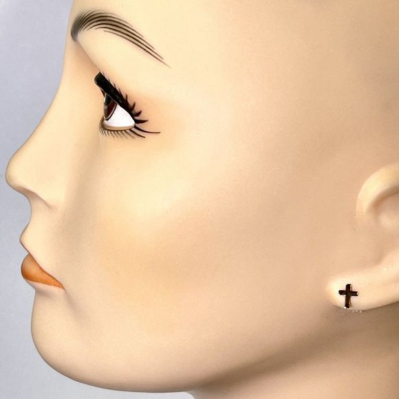 Vtg 14K Gold Christian Cross Earring Post 12K Gold Fill Retro Pierced Gift - Picture 3 of 7